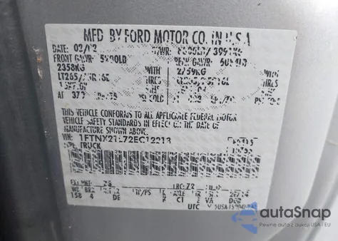 2002 Ford F-250 Lariat/Xl/Xlt из США, поврежденный, VIN 1FTNX21L72EC12213